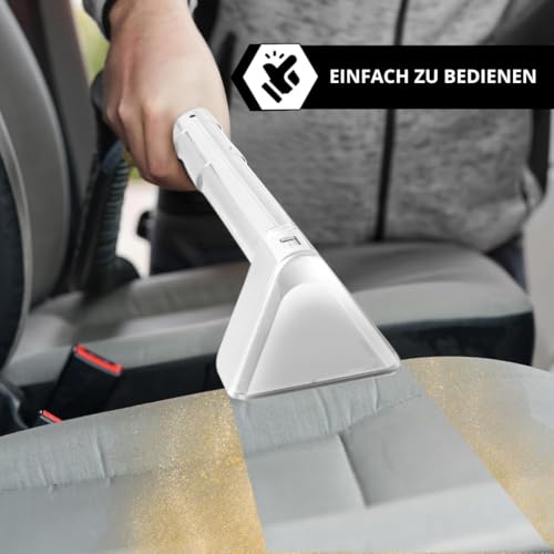 Powell Fleckenreiniger – Polsterreiniger-Gerät & Nasssauger, 450 W, 13.000 Pa, schnelltrocknend – ideal für die tägliche Tiefenreinigung von Treppen, Sofas, und Hartböden – mit Haustier-Aufsatz – Weiß