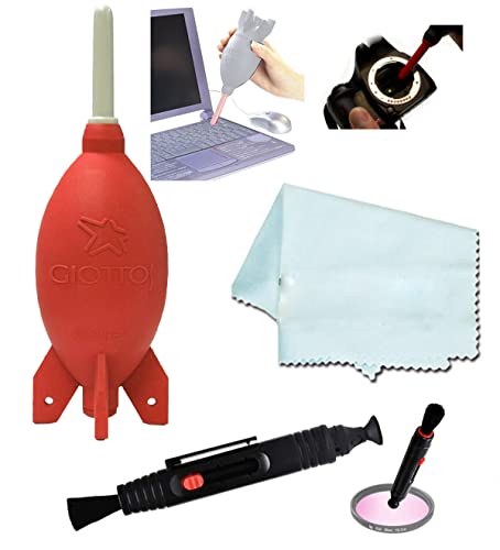 Giottos AA1903 Rocket Air Blaster Large Rouge + Chiffon en microfibre VCC113 + Stylo de nettoyage pour lentille