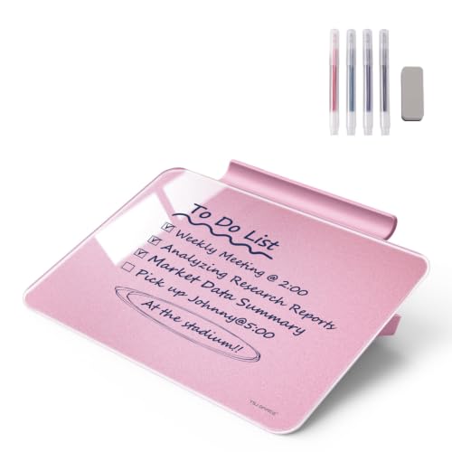 TSJ OFFICE Small Desktop Whiteboard - Glass Dry Erase Board 8 X 6 Inches Tabletop Easel Whiteboard with Stand, Desk Board Buddy for Artist, Teacher and Student - Pink ＆ Gold