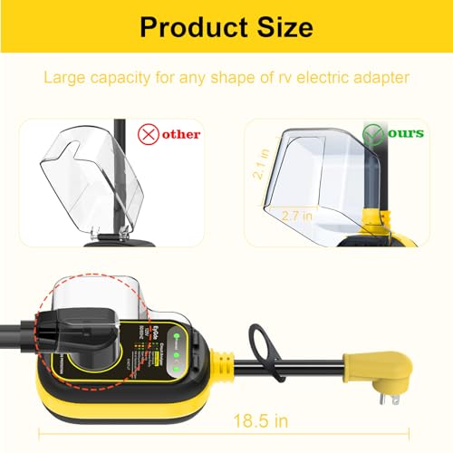 Image of EyGde 30 Amp to 15 Amp 110 RV Adapter with Surge Protector Waterproof - Patented 4500J 5-15P Male to TT-30R Plug RV Circuit Analyzer Defender Voltage Protector for Camper Travel Trailer