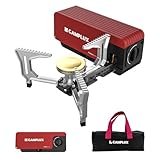 CAMPLUX FoldGo Camping Stove, 7500 BTU Portable Butane Gas Stove, Foldable Cassette Stove with Carry Bag & Adjustable Burner, CSA Certified Collapsible Butane Stove for Outdoor Cooking, Red