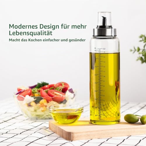 hotder Öl Flaschen Essig Flasche 500ml 2er Pack, Olivenöl Ölspender aus Glas, Behälter mit klarer Skala, Dispenser Essigspender für Öl… – Ansicht 4