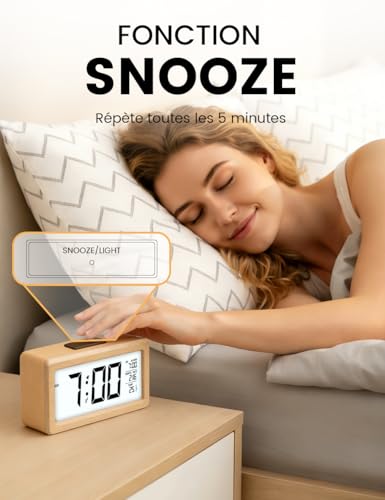 aboveClock Réveil Numérique en Bois, Réveil LCD Horloge Digitale – vue 5
