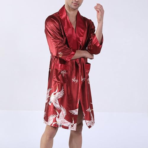 Men's Satin Robe Long Sleeve Bathrobe Summer House Lightweight Comfy Silky Medium Thin Soft Spring Pajamas4