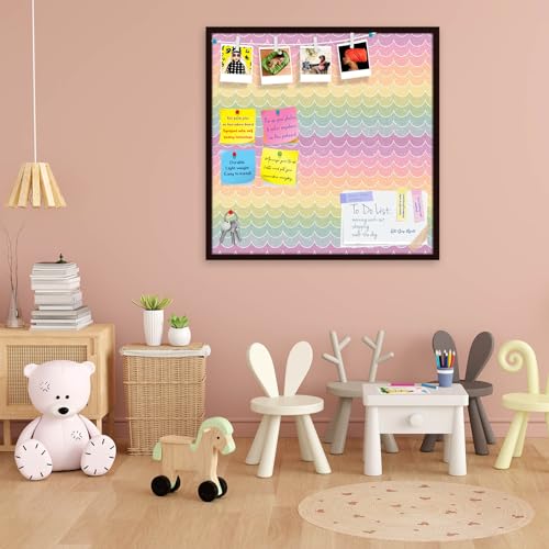 Image of ArtzFolio Wavey | Bulletin Board Notice Pin Board | Vision Soft Board Combo with Thumb Push Pins & Sticky Notes | Dark Brown Frame | 28 x 28 inch (71 x 71 cms)