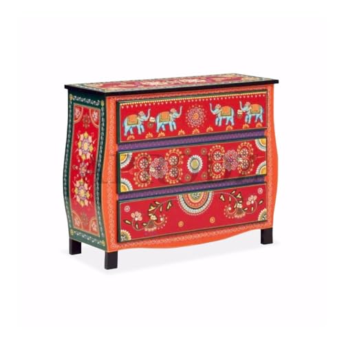 Image of APRODZ Wooden Handpainted Chest of Drawer Cabinet for Storage (Multicolor)