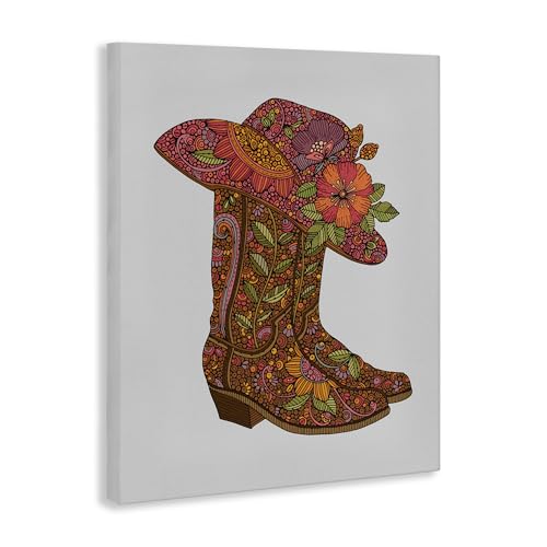 Image of Paisley Cowboy Boots Floral, 16 x 20 Inch Canvas Wall Art | Stupell Industries . By Valentina Harper . Ready to hang . Great for farmhouse or shabby chic spaces . Made in USA