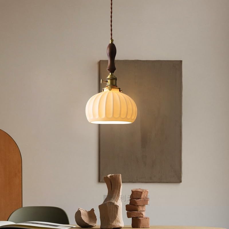 Miniatura 3 de Modern White Globe Pendant Lights, Mid Century Ceramic Shade with Brass Finish, Vintage Walnut Chandelier for Dining Room Living Room Bedroom E27E26
