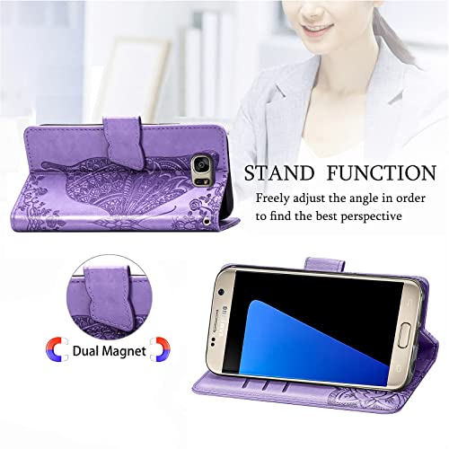 Nkecxkj Galaxy S7 Phone Case, Design For Samsung Galaxy S7 Case With Card Holder Stand Kickstand For Women Men Girls Boys,Galaxys7 7S Gs7 Wallet Cute Pu Leather Flip Protective Cover 5.1 Inch-Purple #TOP3