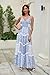 ABYOVRT Women Floral Maxi Dress Spaghetti Straps V Neck Patchwork Flowy Boho Sundress Tiered Long Dresses (Blue,L)