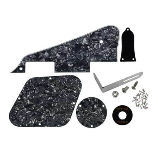 FLEOR Juego de golpeador LP/placa trasera de control/cubierta de interruptor selector/anillo de interruptor de palanca/cubierta de varilla de armadura/soporte negro/tornillos de montaje para guitarra