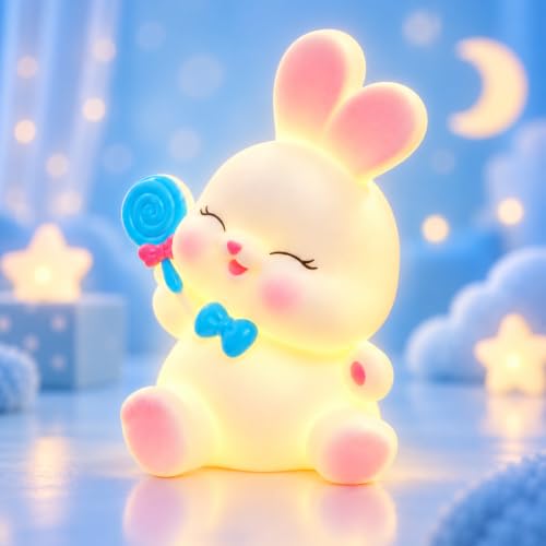 Image of Cute Lollipop Bunny Night Light Lamp Battery Operated Table and Desk Decorations Gift Pandas (Lollipop Bunny)