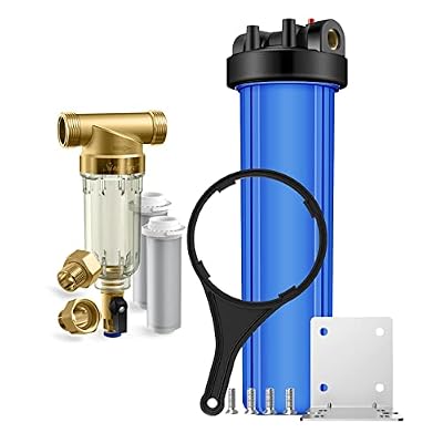 SimPure 40 Micron Spin Down Sediment Filter Combine with 20 inch Whole House Water Filter Housing System, Pre-Filtration System for Well Water and City Water, Better Filtration (DC5P + DB20P)