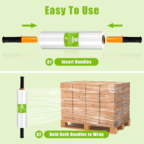 cosy family plastic wrap stretch film roll - 1000ft 60 gauge industrial strength 15 inch wide clear plastic wrap roll with handles for pallet wrapping shipping moving - clear pack of 1