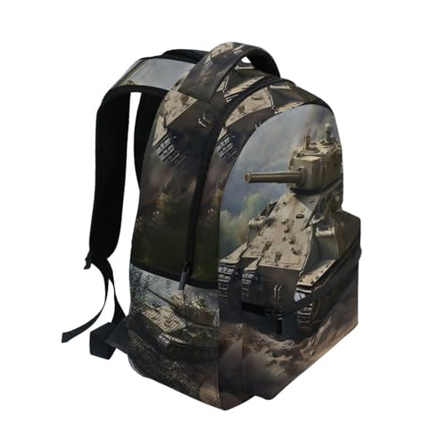 Tank on Land Backpack Daypack Shoulder Bag Book Bag Lightweight Back Pack with Reflective Strip Travel Laptop Daypack 12 ×16.9 In2