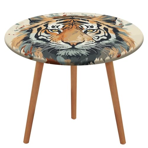 Nappe ronde ajustée élastique tête de tigre imperméable de table - 2