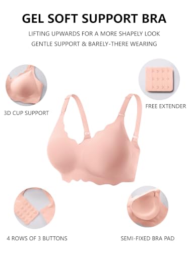 Image of COCOMARTS Jelly Bras for Women No Underwire Scalloped Push Up Wireless Bralettes Seamless Soft Comfort Everyday Tshirt Bra