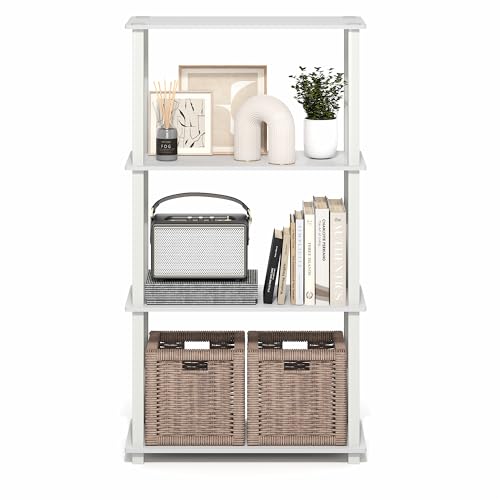 Image of Furinno Turn-S-Tube Storage Shelves, 4-Tier Book Shelf, Corner Shelf, Toolless Open Frame Standing Shelves, for Organization and Storage, Living Room, Garage, Home Office, White