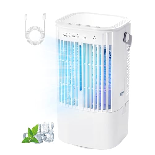 Portable Air Conditioners AC Unit: 4-in-1 Evaporative Air Cooler, Humidifier, Fan & LED Light with 1000ml Water Tank, USB Powered Personal Mini AC for Bedroom, Office, Camping