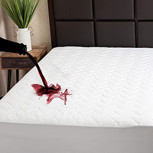 Image of Waterguard Quilted Cotton Mattress Pad - King Size - Soft, Comfortable, and Fluffy Mattress Pad - Waterproof Mattress Protector Stretched 15 inch for Snug Fit on Regular Sized Mattress