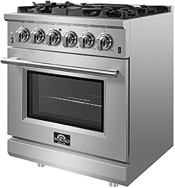 FORNO Massimo Freestanding 30-Inch Full Gas Range and Oven with 5 Italian Sealed Burners Cooktop - 4.32 Cu.Ft. Convection Stainless Steel Oven Includes Cast Iron Accessories