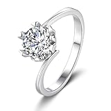 Whoiy Anillo de compromiso para mujer, oro blanco, solitario con moissanite de 1 ct, anillo de oro para mujer, 53 (16.9), Metal precioso Piedra preciosa, Moissanita