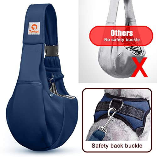 Image of Tomkas Small Dog Sling Carrier - Adjustable Strap & Zip Pocket - for 3-10 lbs Pets(Dark Blue)