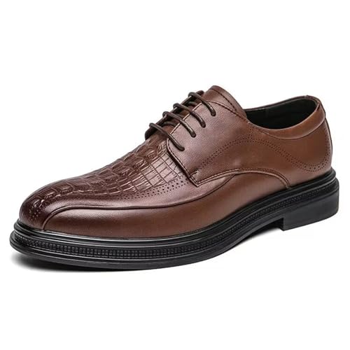 Men’s Genuine Leather Oxfords Dress Shoes, Pointed Toe Lace-up Fashion Leather Tuxedo Business Wedding Derby Cap Toe Dress Shoes