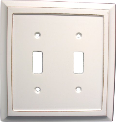Amerelle Savannah Double Toggle Wood Wallplate in Distressed White