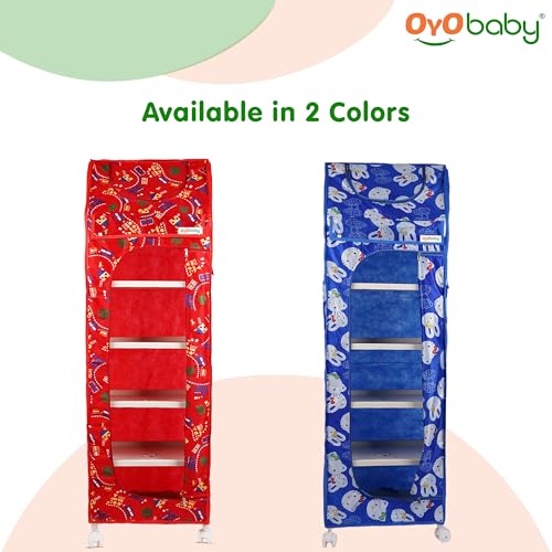 Image of OYO BABY Kids Wardrobe for Storage 6 Shelves | Heavy Duty Plastic Almirah for Baby Clothes, Toys & Books Rack | Compact Storage Organizer for Nursery /Bedroom [Printed - Red]