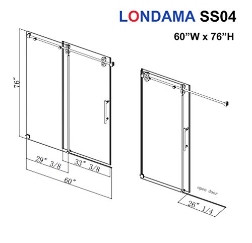 Londama Shower Door,Frameless Single Sliding Glass Shower Doors 3/8"(10Mm) Clear Tempered Glass,Noiseless Shatterproof Bathroom Shower Doors (60"W X 76"H, Matte Black) #TOP7