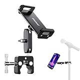 elitehood Aluminum Dual Ball Head Tablet Holder for Mic Stand, Adjustable iPad Mic Stand Holder, Side Mount Microphone Music Stand Phone Holder Mount for iPad, iPhone,4, 7-12.9in Tablets