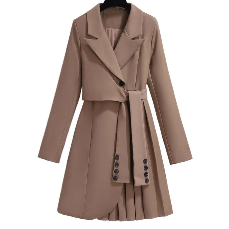 Women Buttons Blazer V-Neck Bandage Blazer Spliced Dress Solid Pleated Suit Outerwear3