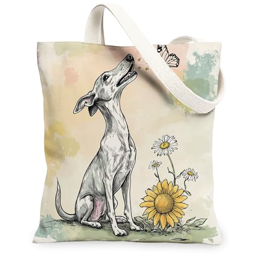 Bolsa de lona de perro galgo de primavera para ir de compras de 13 x 15 pulgadas, bolsa de tela reutilizable para mujer, pintura de mascotas, decoración de regalo