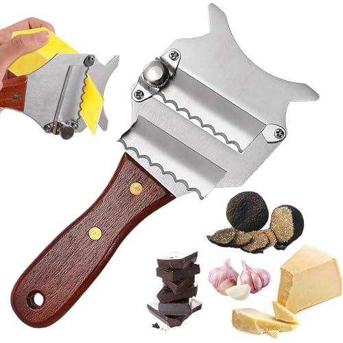 ChAusa Stainless Steel Truffle Slicer Truffle Shaver with Adjustable Blade and Wooden Handle Multifunctional and Durable Kitchen Cutter for Truffle, Chocolate and Cheese Slicing (Serrated)