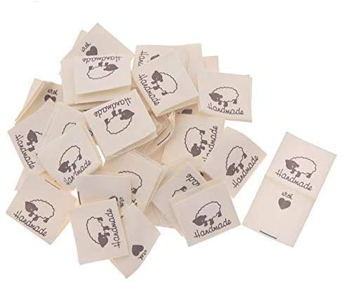 Susuntas 100PCS Handmade Fabric Labels Tags Clothes Labels, Handmade Fabric Labels, Embroidered Fabric Labels Tags, Handmade Labels Sewing DIY Decor (Sheep)
