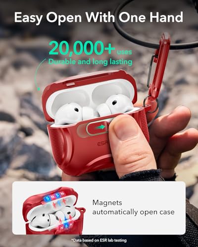 Image of ESR for AirPods Pro 3 Case (2025), Compatible with Airpods Pro 3rd Generation Case (USB-C Cable), Effortless MagSafe, Drop-Proof Lock, Easy Open, Cyber Series, Red