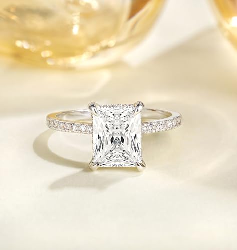 TIGRADE 4CT Engagement Ring for Women Radiant Cut Cubic Zirconia Wedding Band CZ Promise Anniversary Ring Size 3-132