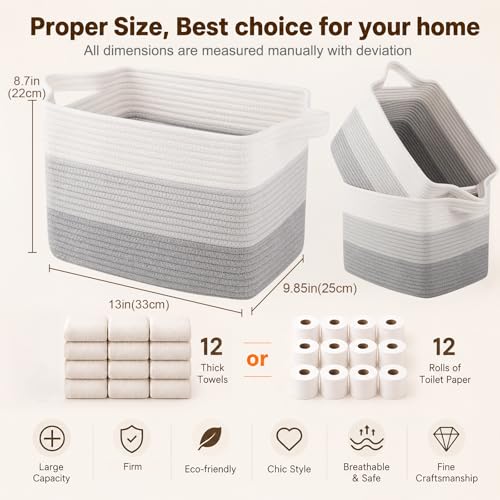 Image of OIAHOMY Cotton Rope Storage Baskets for Organizing Gradient Gray 3-Pack