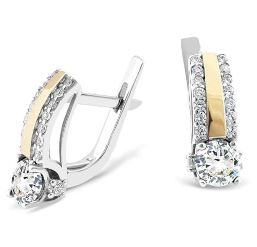 SiZ LuX 0167 boucles d'oreilles argent 925 et or jaune 9k ornées de magnifiques oxydes de zirconium