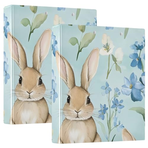 Classeur 3 anneaux 3,8 cm avec porte-bloc à motif lapins et fleurs bleues format bureau