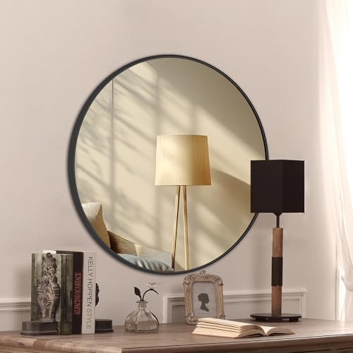 HIGHBATH Round Wall Mirror, 80x80 cm, Large Black Metal Framed Circle Mirror for Bathroom, Living Room, Bedroom - Image 6