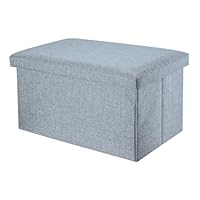 Pouf Cube Pliable Intirilife 49x30x30 Cm - Tissu Aspect Lin, Avec Rangement Intérieur - Siège, Repose-pieds, Coffre Multifonction
