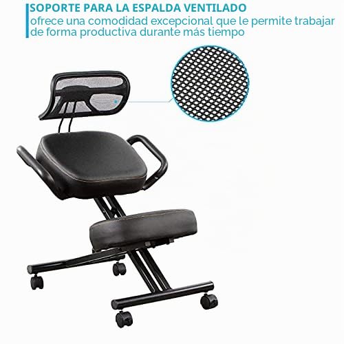 Silla de Rodillas, Silla de Rodillas Ergonómica, Silla de Escritorio Ajustable para Mejorar la Postura con Ruedas Y Respaldo, Silla de Postura Ergonómica para el Hogar, Oficina, Escritorio, Sala de Re