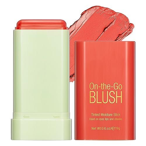 Multi-Use Cream Blush Stick, Blush Cheek Stick Tinted Moisture Stick Solid Moisturizer Stick, Waterproof Blusher and Shadow Lips for Cheek Makeup (coral orange, 1pcs)