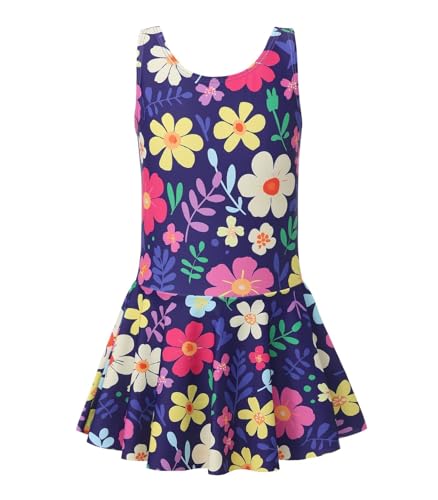 Image of Girls One Piece Swimsuits Leopard Bathing Suit for Kids Hawaiian Swimwear with Skirt Swim Dress 3-16 Years