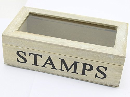 Gisela Graham  Caja de madera natural para almacenar estampillas con tapa de cristal con bisagra