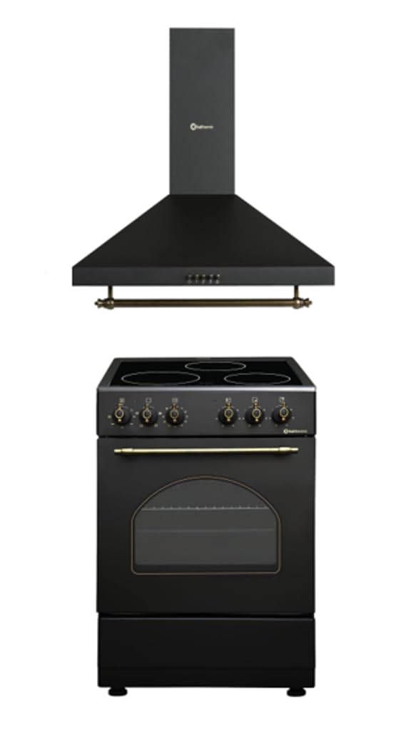 SOLTHERMIC COMBO PACK NEGRO RÚSTICO COCINA VTC con HORNO 50L 50X50 + CAMPANA DE 60 H60PR (3 fuegos, gran potencia de extración)