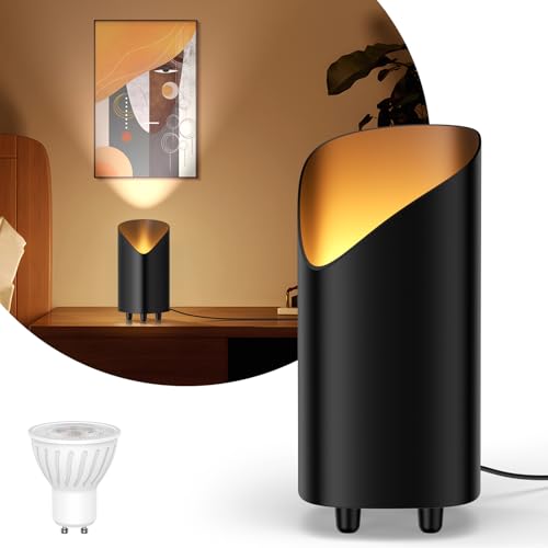LED Uplight Spot, 7W LED Bodenstrahler zur indirekten Beleuchtung, Standleuchte inklusive GU10 LED Lampe 500LM, Warmes Licht mit 3000 Kelvin, Bodenleuchte mit Fußschalter, Schwarz (1 Stück)