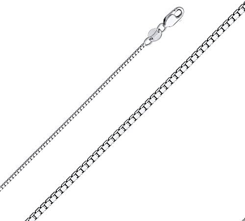 14K White Gold Solid Chain - Box Link Necklace with Lobster Claw Clasp - Perfectly Matches With All Pendants - Great for Women, Teens and Kids - Great Gift for all Occasions, 1.1 mm, 18 inches